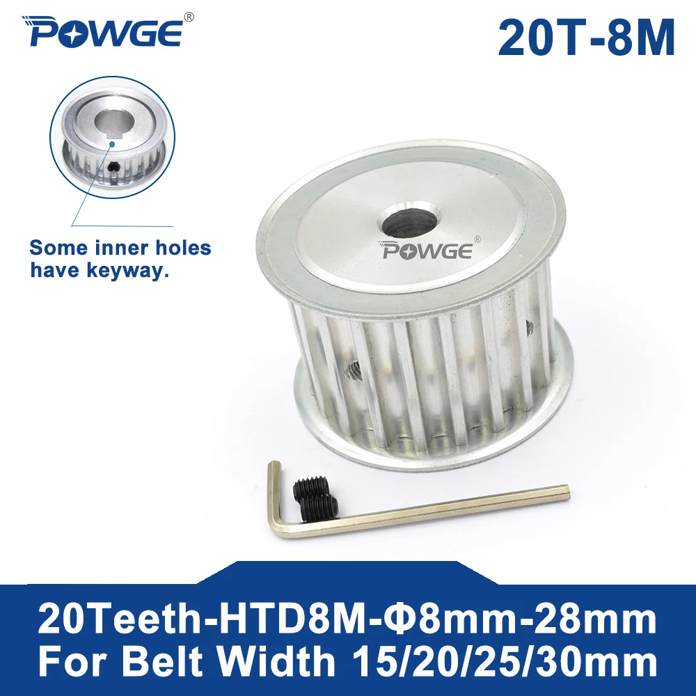 POWGE HTD 8M 20 Teeth Timing Synchronous Pulley Keyway Bore 8-28mm for Belt Width 15/20/25/30/40mm HTD8M 20-8M AF 20T 20Teeth