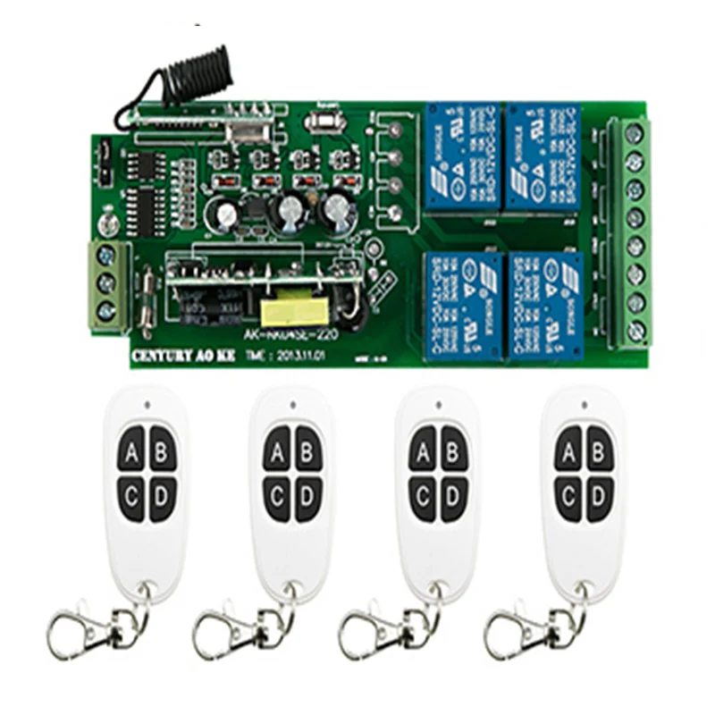 مرحل لاسلكي AC85V-250V 10A مرحل 4CH 4 CH لاسلكي RF التحكم عن بعد التبديل الارسال + استقبال ، تبديل/قفل ذاتي