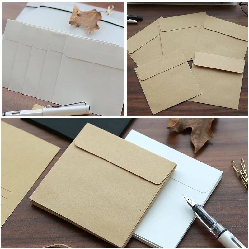 Journamm 10pcs  10*10cm Vintage Style Envelope Kraft Paper/Black Cardboard/Dowling Paper Envelope Stationery Junk Journal Supply