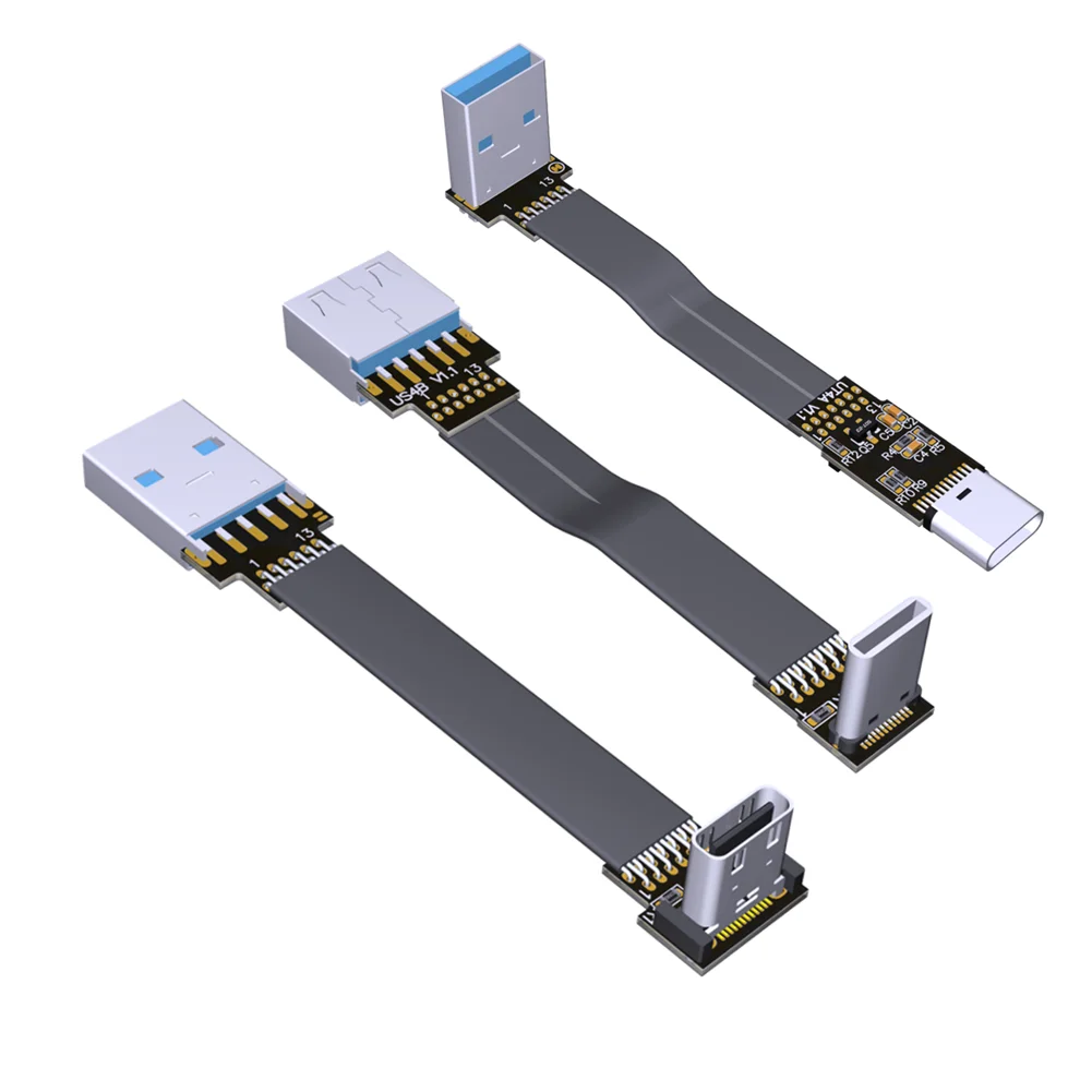 

USB 3.0 Type-A Male to USB3.1 Type-C Male Up/Down Angle USB Data Sync & Charge FPV Flat Cable type c Cord Connector adapter FPC