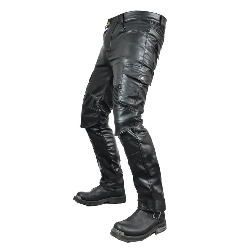 Motorcycle Riding Jeans Motocross Racing PU Leather Biker Pants Locomotive Waterproof Windproof Men Women With 4 Pcs CE Protect