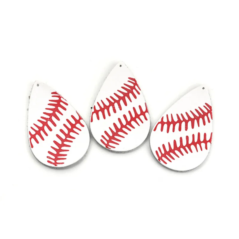 DoreenBeads Fashion Cowhide Leather Sport Pendants Baseball White Red Leather Drop Jewelry DIY Findings Charms 56mm x 36mm, 1 PC