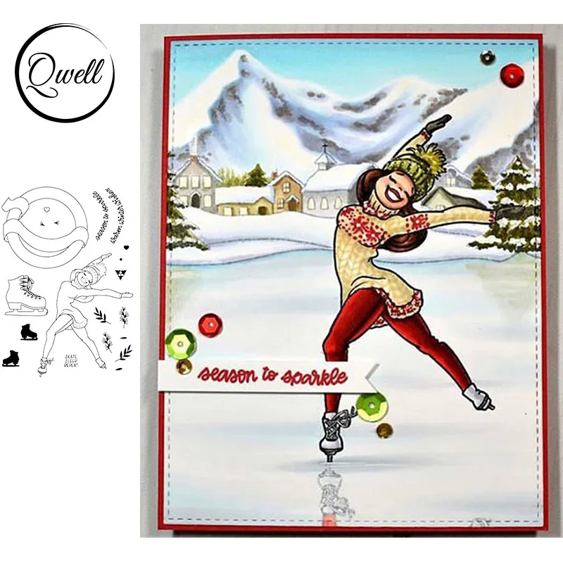 QWELL Ice Skating Clear Stamps for Scrapbooking and Card Making Paper Craft 2020 New Transparent Silicone