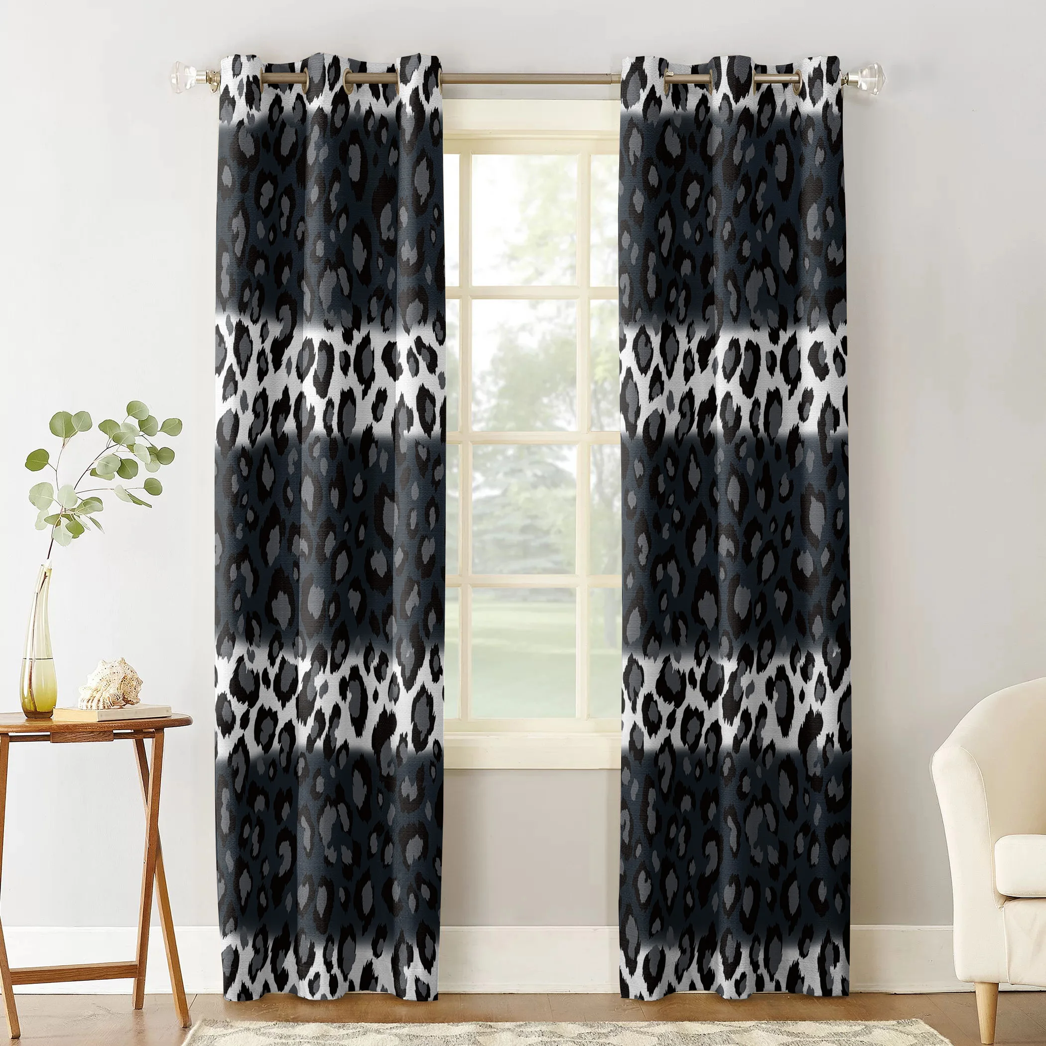 Leopard Print Black White Striped  Print Window Treatments Curtains Valance Window Curtains Dark Bathroom Kitchen Bedroom Indoor