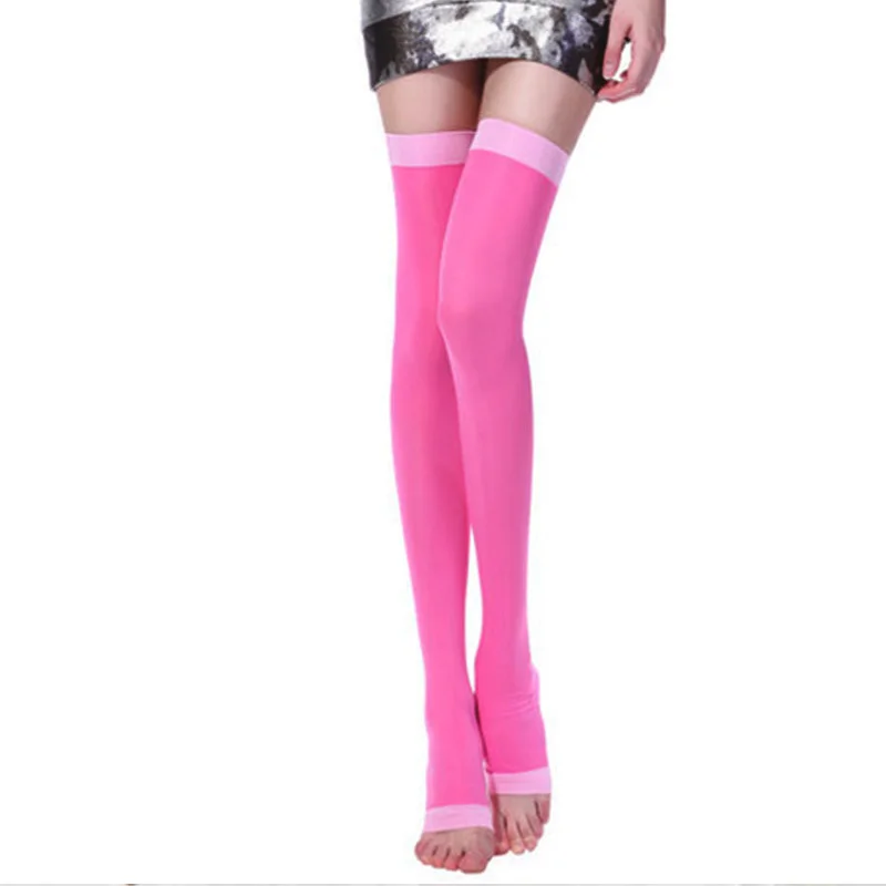 Medias por encima de la rodilla transpirables para mujer, calcetines altos hasta el muslo con la punta abierta, color púrpura