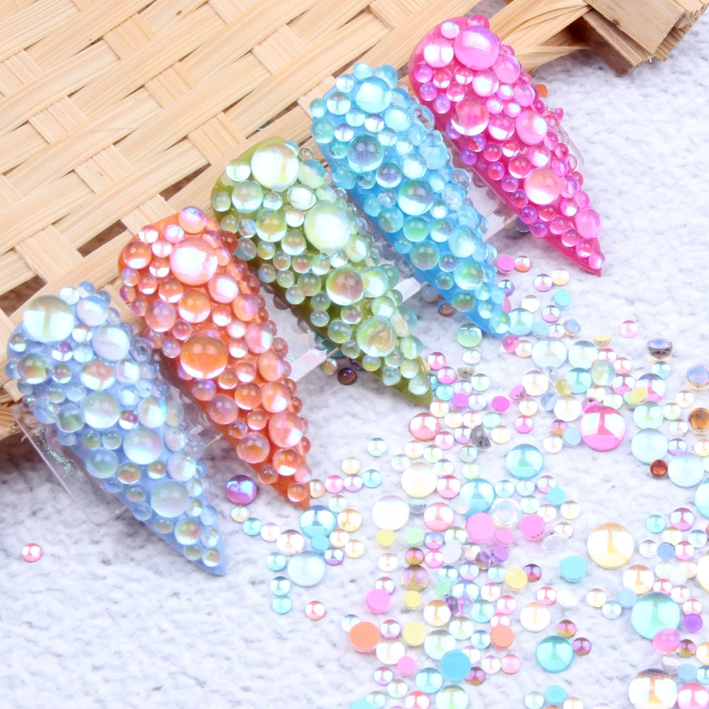 

Aurora Candy Colors Mermaid Nail Beads Crystal Rhinestones Many Colors Flatback Round Glue On Strass Stones DIY 3D Nail Art