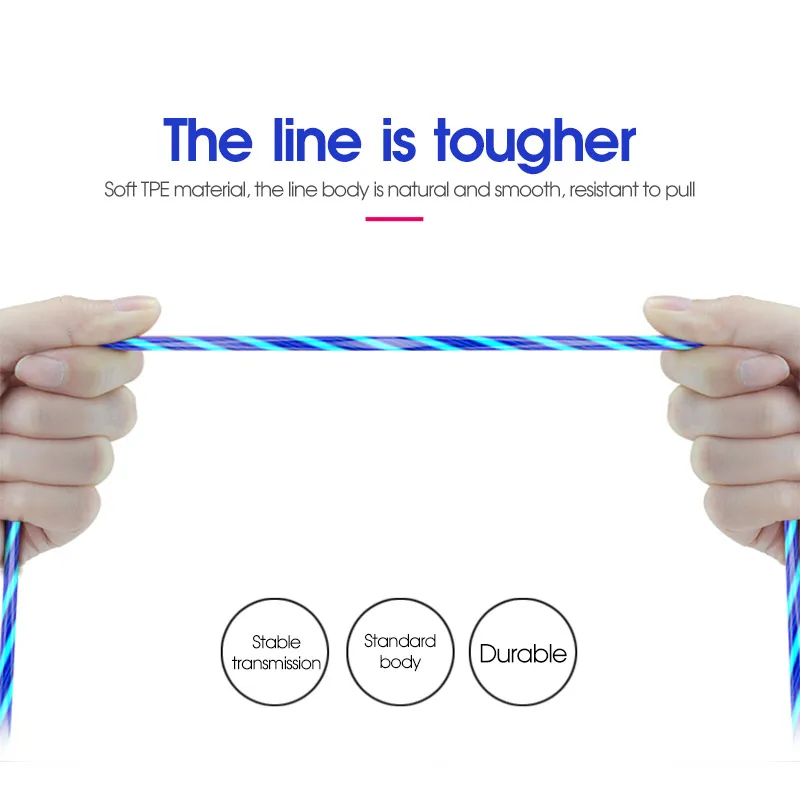 المغناطيسي LED المتدفقة USB مشرق كابل مايكرو usb نوع C متوهجة كابلات الإضاءة آيفون شاومي هواوي 1 متر مضيئة شاحن الحبل #3