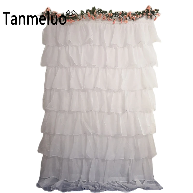 

Ruffled Wedding Backdrops Luxury White Background Drapery Panels Polyester Birthday Baby Shower Party Curtains Wall Decoration