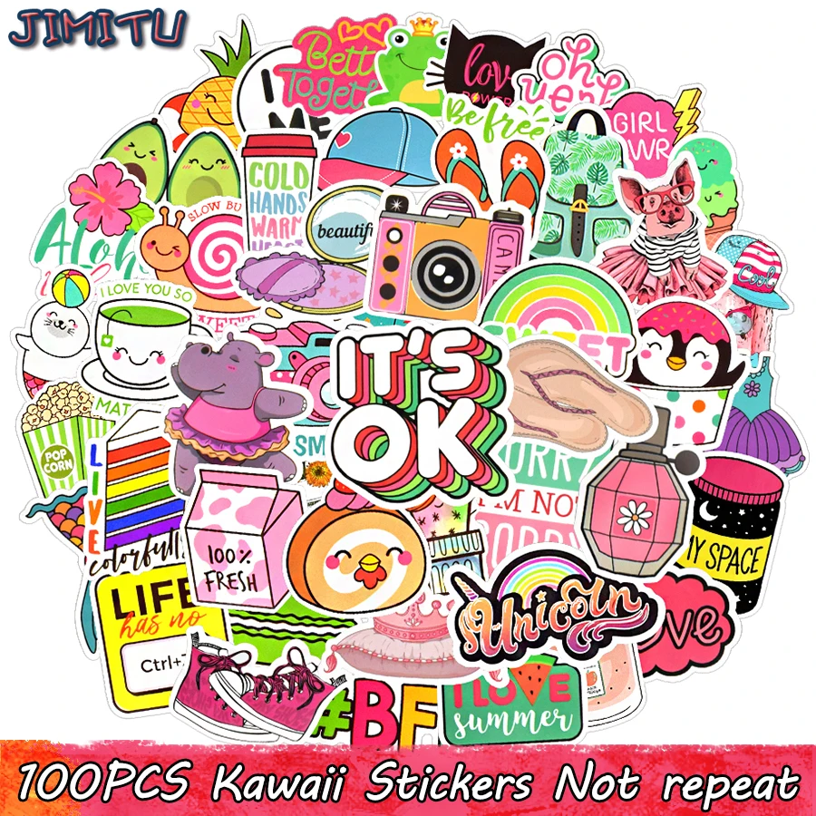 

100 шт. Розовые наклейки пакеты мультфильм VSCO аниме водонепроницаемые DIY детские наклейки для ноутбука чемодан шлем планшета велосипед автомобиля наклейки