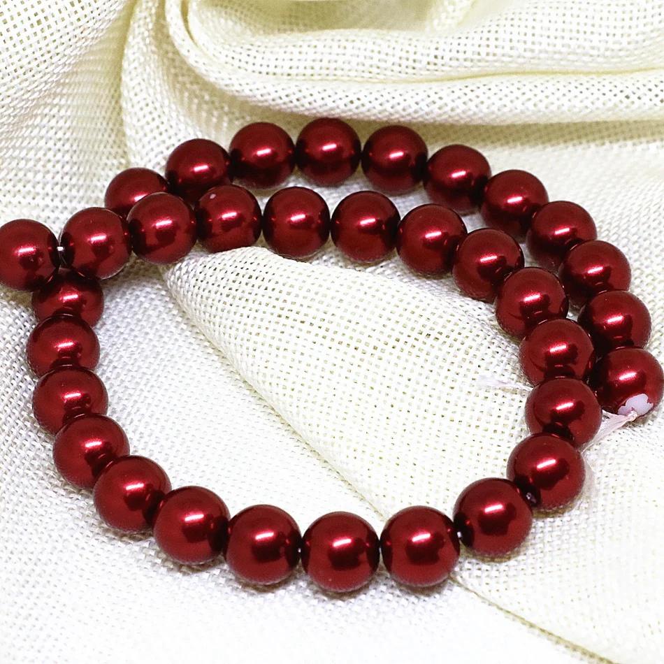 Top quality 4 6 8 10 12 14mm dark red simulated-pearl glass round loose beads charm women fit for diy necklace jewelry making