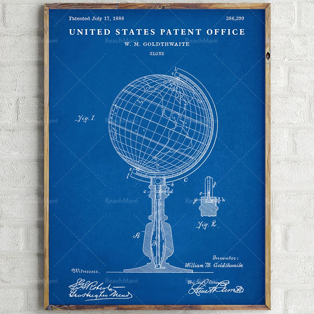 World Globe براءة اختراع طباعة خمر مخطط جدار الفن غرفة المعيشة المنزلي ديكور Rétro Affiche. ديكور جدارية دي لا مكتبة دي جيوج