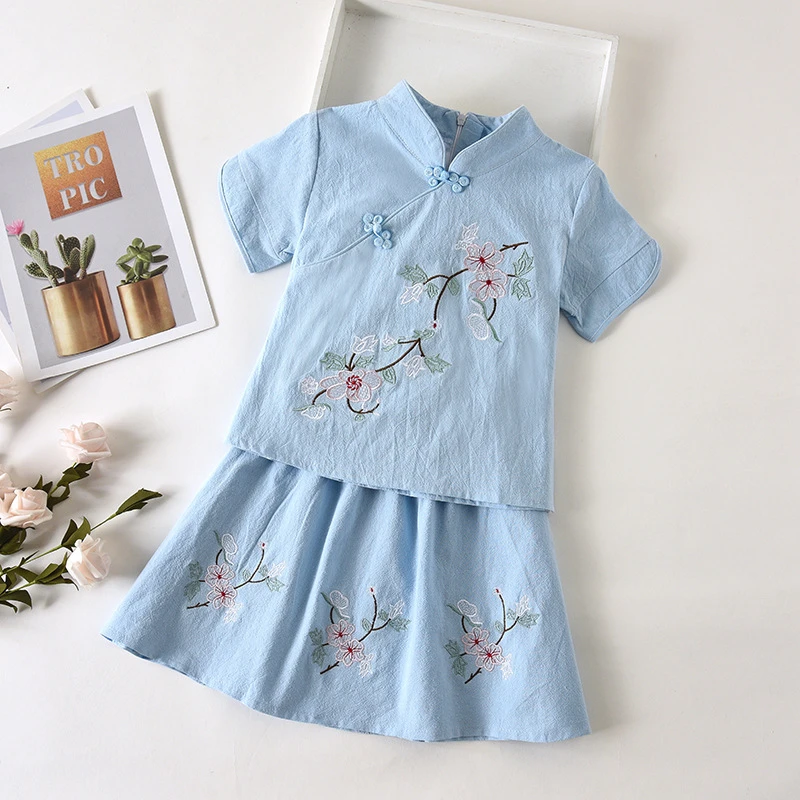 

fashion Hanfu girl summer dress new Chinese Tang costume kids girls clothing costume suit skirt embroidered Hanfu Chinese skirt