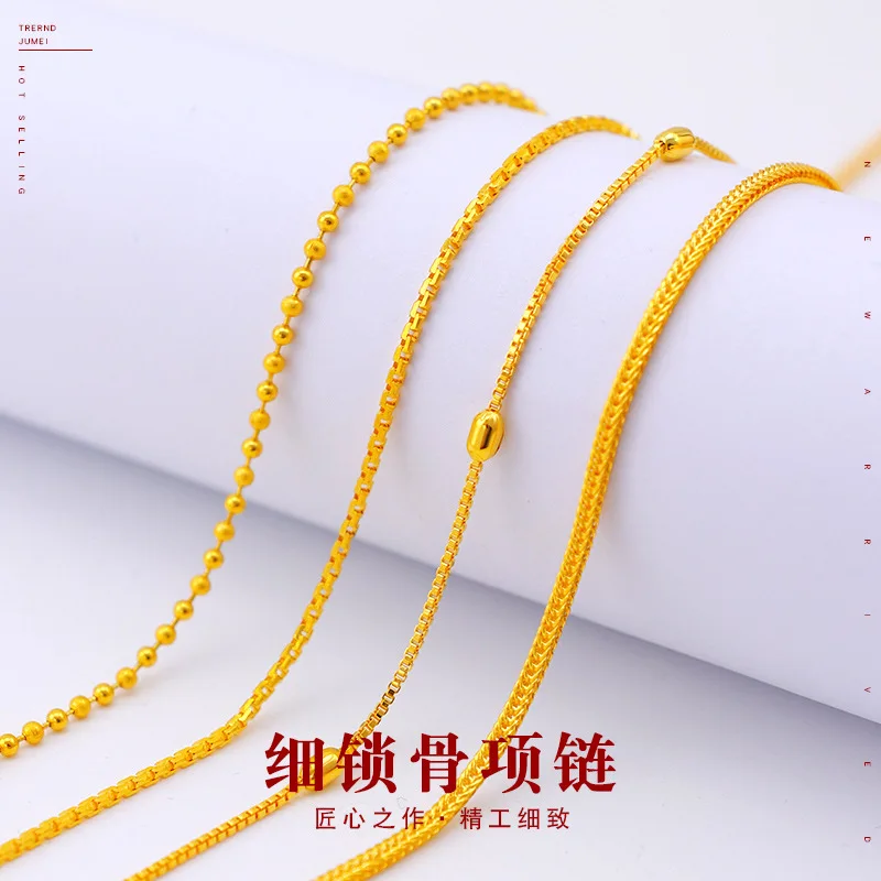 Solid 24k Yellow Gold Necklace Italian Link Curb Chain Choker Necklace for Women Men Claccic Wedding Luxury Jewelry Gifts