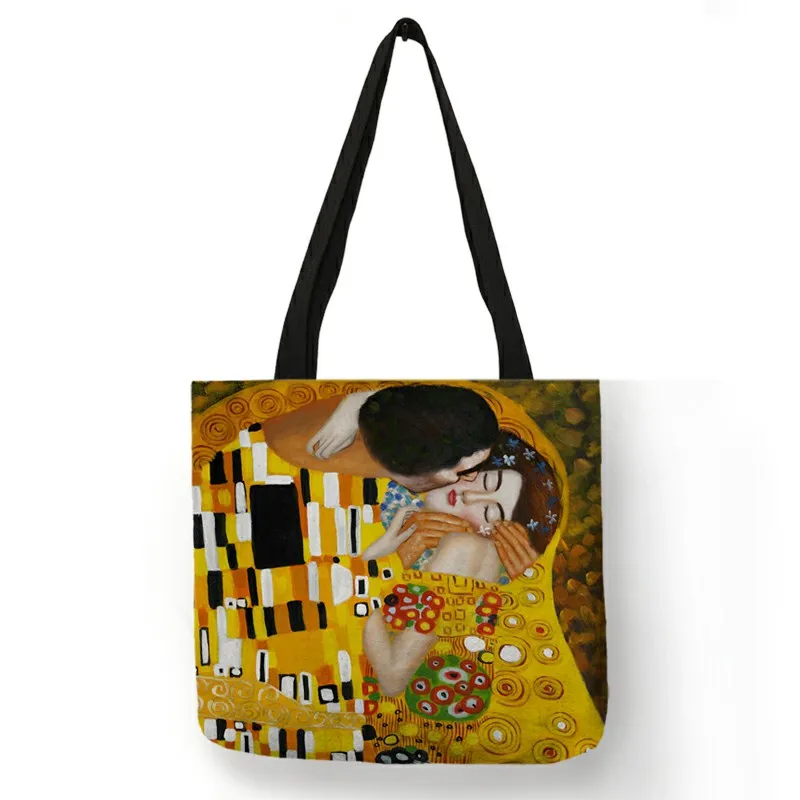 Bolsos de mano de tela de lino con lágrimas de pintura al óleo personalizados para mujer, bolso de mano de moda, bolso de compras de gran capacidad,