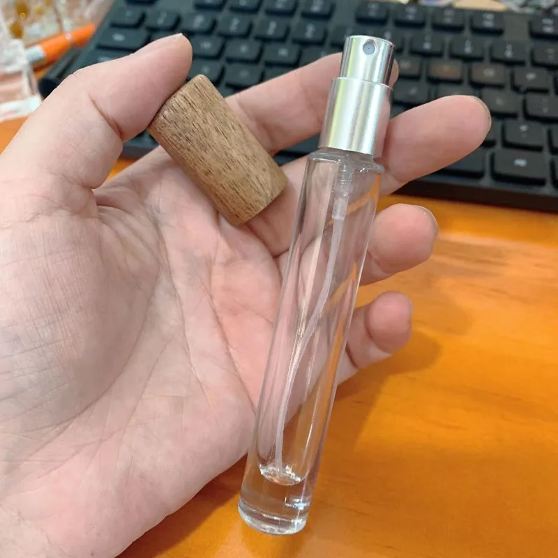 10/20/30pcs 10ml Square/Round Glass Perfume Spray Bottle Sample Thick Glass Vials Portable Mini Perfume Atomizer Wood Cap