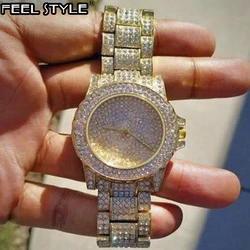 Iced Out Watches Luxury Date Quartz Wrist Mens Watches With Micropave CZ Stainless Steel Watch For Women Men Hip Hop Jewelry