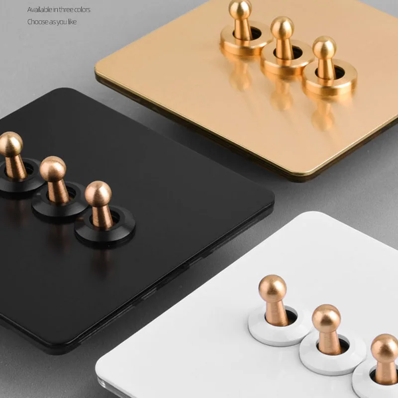 

Wall Light Toggle Switch 1-4 Gang 2 Way Brass Lever White Stainless Steel Panel USB EU Socket