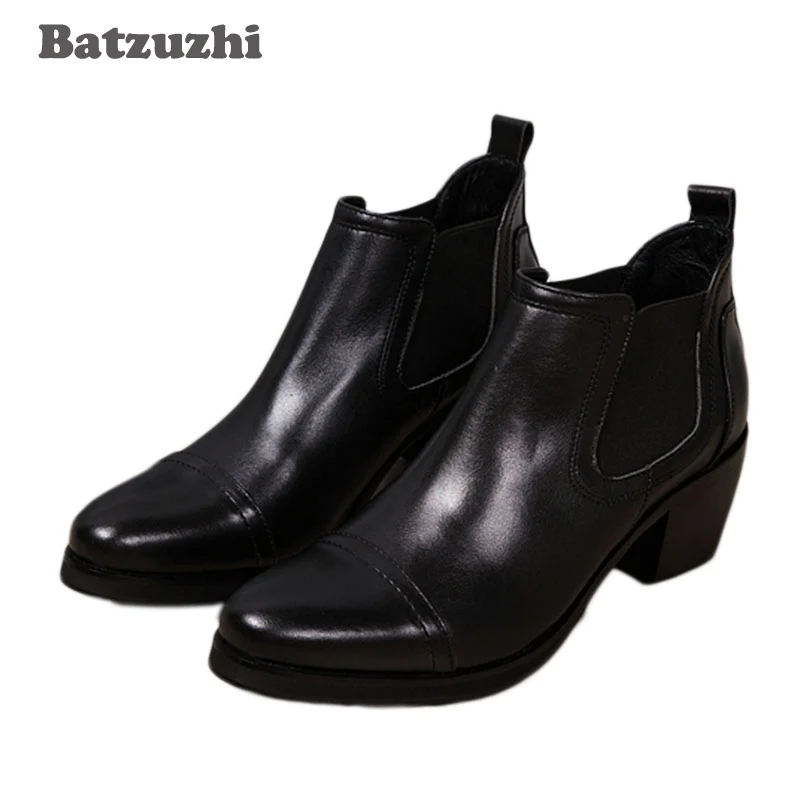 

Batzuzhi 6.5CM Heels Men Boots Black Ankle Boots Genuine Leather Men Business Wedding Shoes Zapatos Hombre, big sizes 46