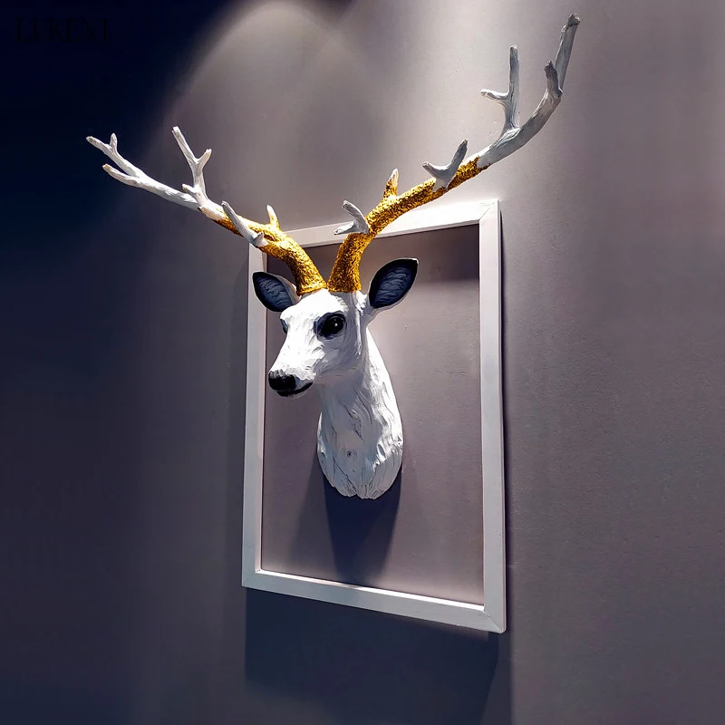 European-style Big Deer Head Wall Decoration Living Room Porch Background Wall Animal Three-dimensional Wall Pendant Creative