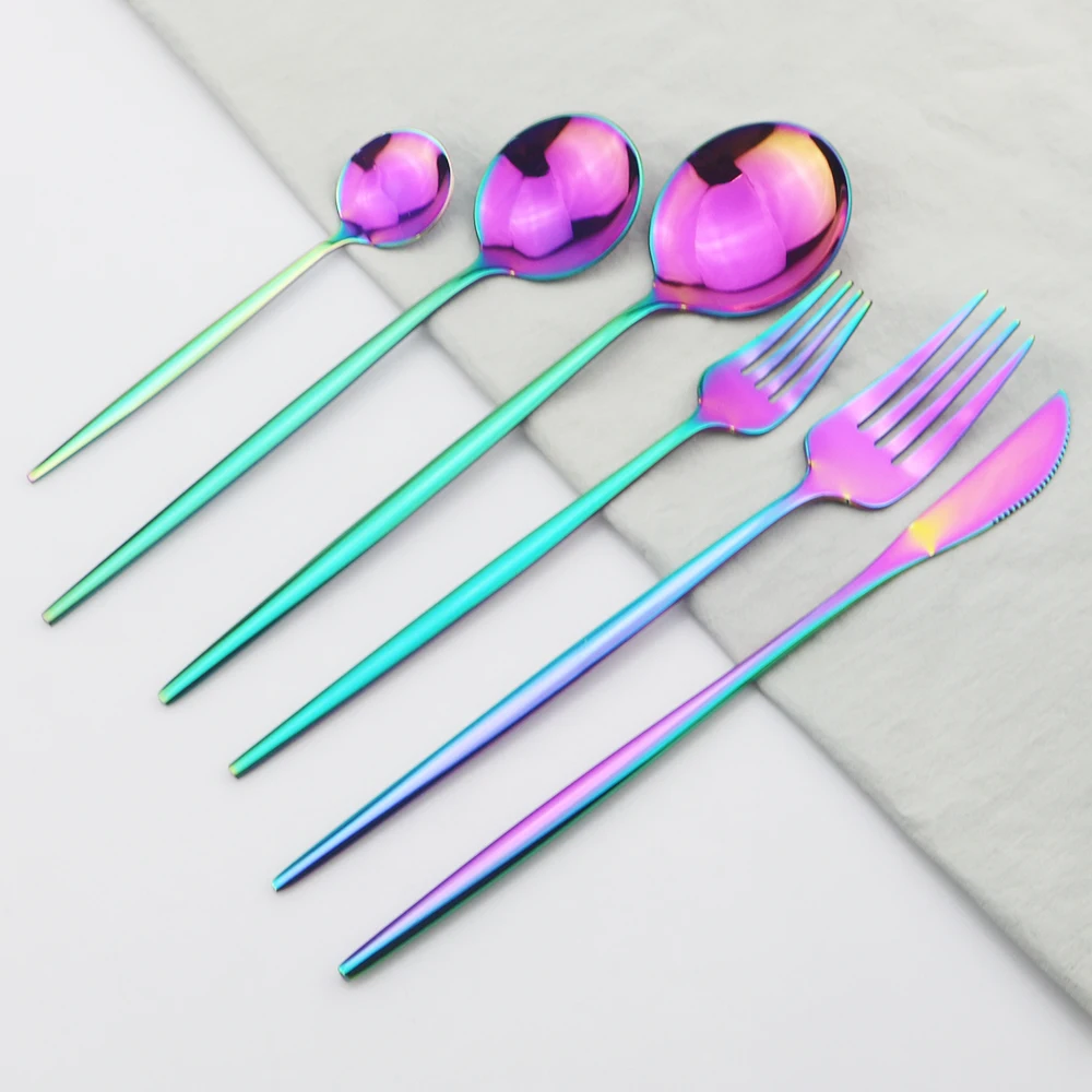 Rainbow Cutlery Set 18/10 Stainless Steel Dinnerware Set Knife Dessert Fork Dessert Spoon Dinner Set Kitchen Party Tableware Set