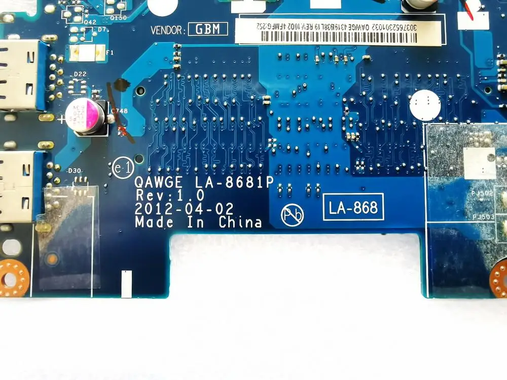 Placa-mãe LA-8681P para laptop Lenovo G485 com CPU E1-1200 e GPU UMA QAWGE, testada e em bom estado.