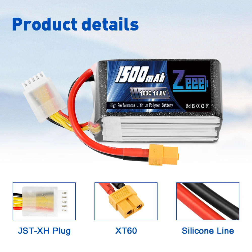2pcs Zeee 4S 1500mAh 14.8V 100C Lipo Battery with XT60 Plug Softcase for RC Car Truck Buggy Airplane FPV UAV Drone Model Parts