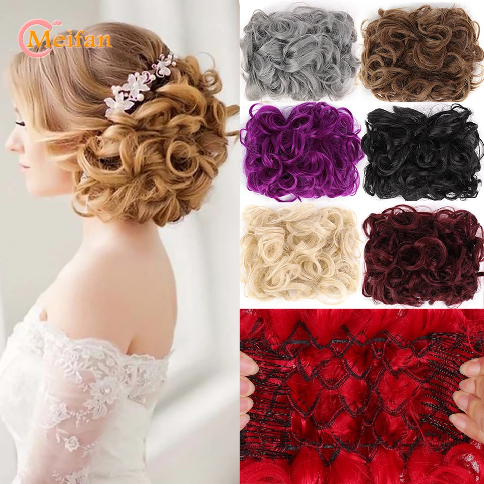 MEIFAN Synthetic Bride Messy Big Hair Bun Curly Chignon with Comb Clips in Hair Tail Cover Ponytail Extension Natural Fake Hair