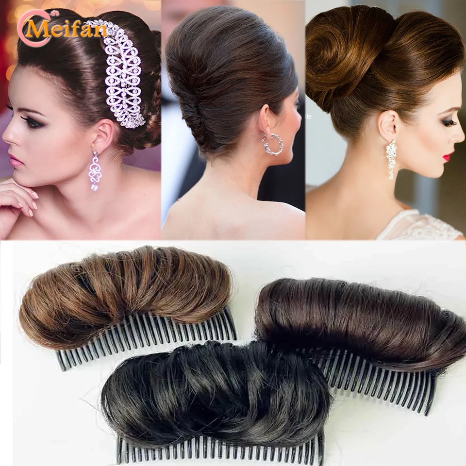 MEIFAN-esponjoso de pelo sintético negro y marrón para mujer, peines para el cabello, adornos, fabricante de moños, trenza, herramienta de