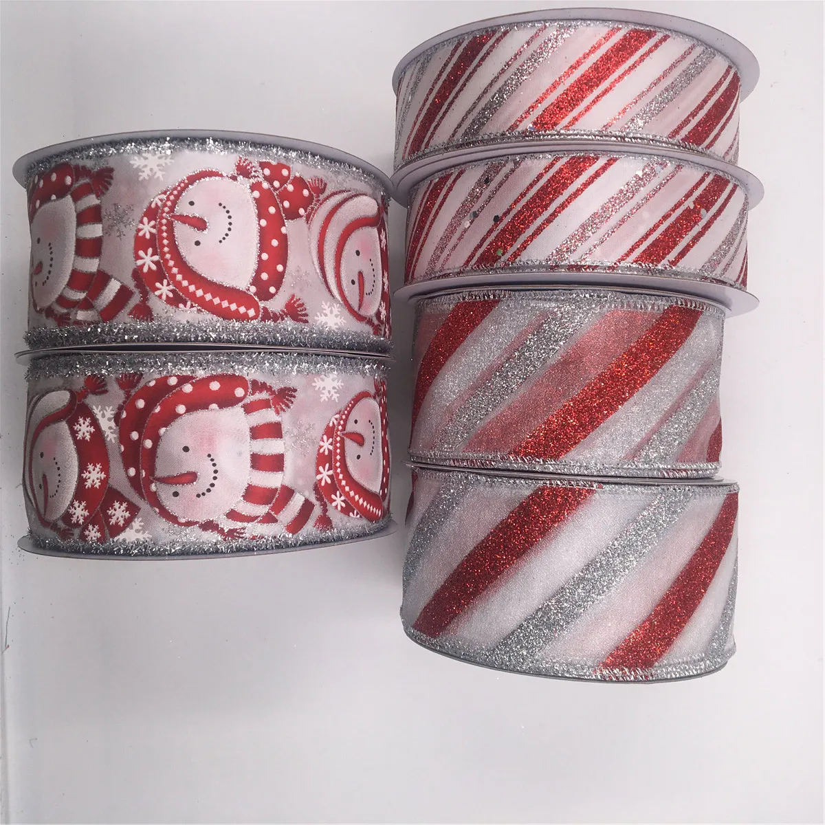 

38MM/63MM 25Yards Wire Edge Chirstmas Ribbon Red Silver Twill Stripe Snowman For Dress Bow Birthday Decoration Gift DIY Wrapping