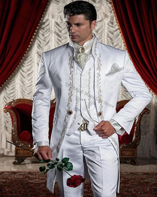 Costume De Mariage Blanc Brode Sur Mesure Pour Homme Veste Pantalon Gilet Cravate Mouchoir Costumes AliExpress