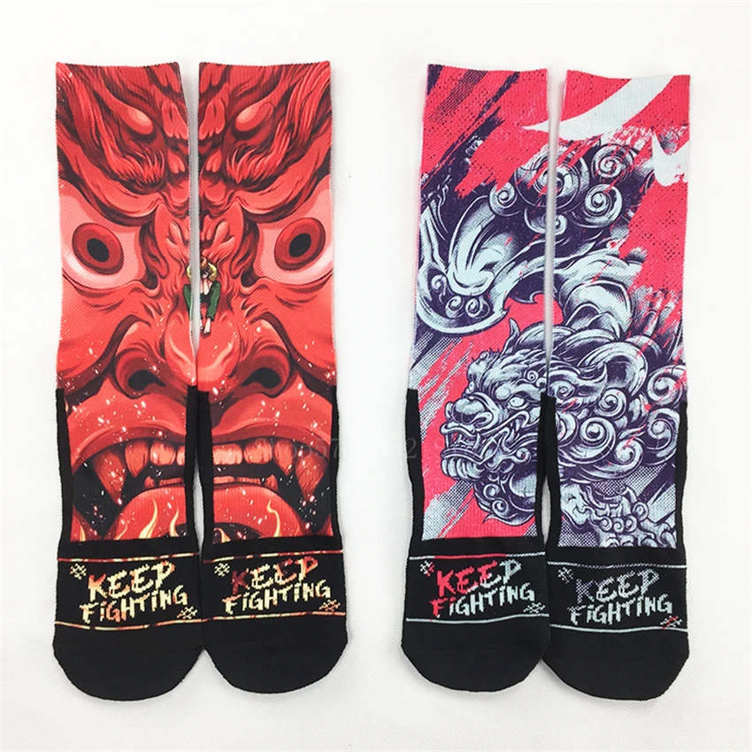 Printed Japanese Style Streetwear Socks Ukiyo-e Pattern Samurai Novelty Cotton Unisex Hip Hop Harajuku Fashion Geta Sox