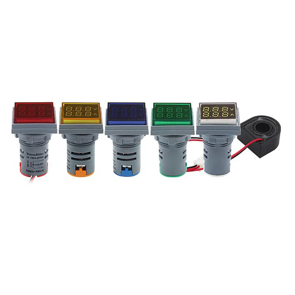 22mm Square AC Dual-Display Voltage And Current Meter Three-Display Voltage Current And Frequency Indicating DC Signal Light