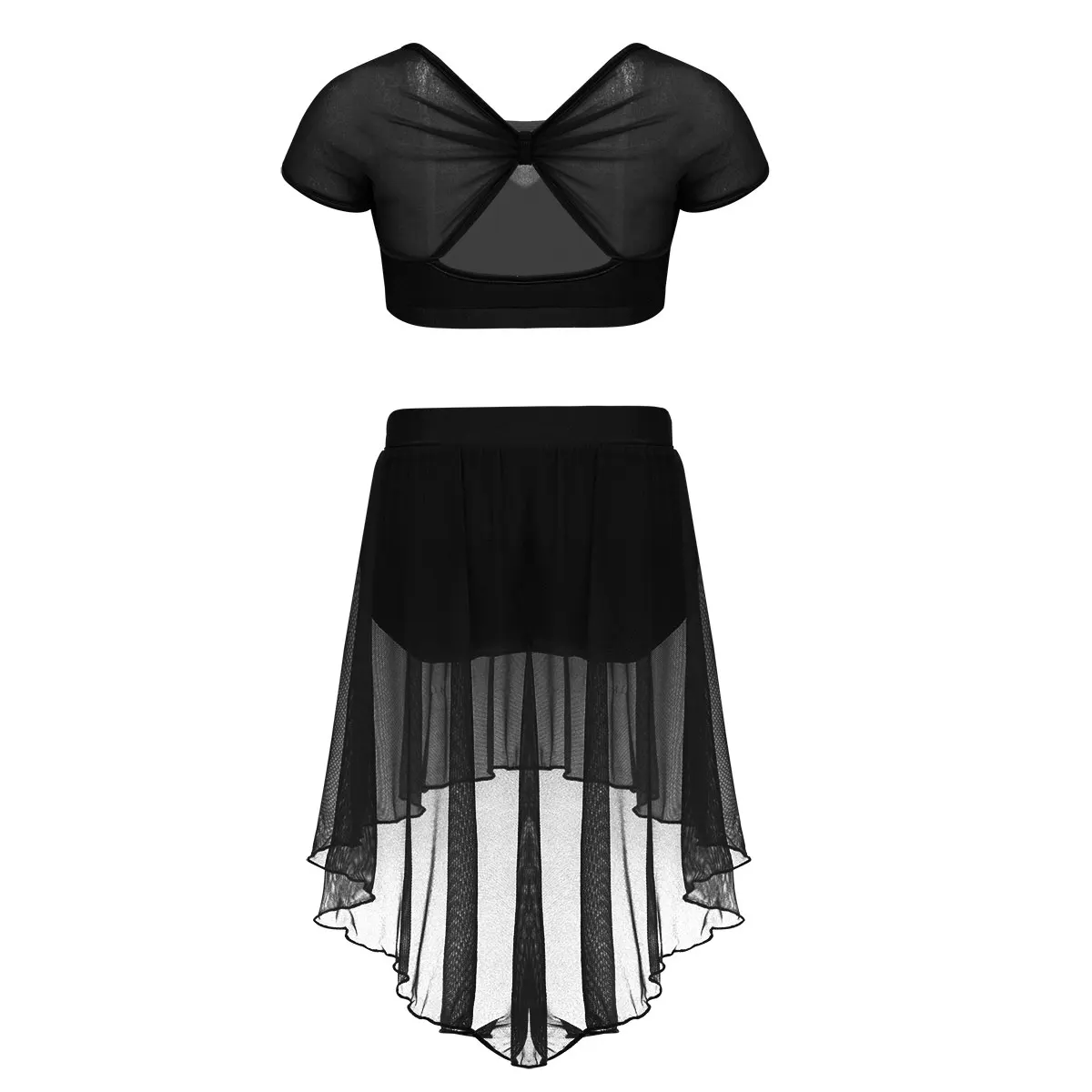 Kindermeisjes Balletdanskleding Dans Gymnastiek Crop Top En Mesh Rok Outfit Set Eigentijdse Lyrische Danskostuums Balletjurk