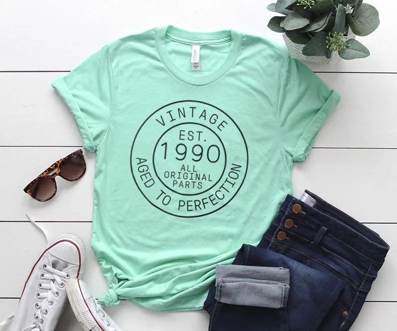 Vintage 1990 Shirt Limited 32th Birthday Funny Graphic 100% Cotton Women Tshirt Short Sleeve Tees O Neck Female Clothing y2k