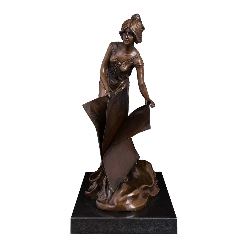 ArtsHom DS-398 Western Bronze Statue Female Sculptures Woman with Book Figurines Modern Lady Sculpture Festival Decoration