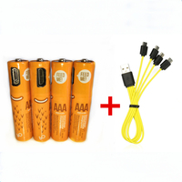 4PCS Hot new 1.2V AAA rechargeable battery 450mAh USB Ni-MH rechargeable battery with Micro-USB fast charging cable