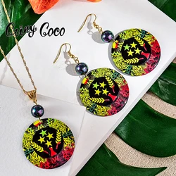 Cring Coco National Flag Pendant Necklace Set Fashion Polynesian Hawaiian Earing Acrylic Round Holiday Jewelry Sets for Women