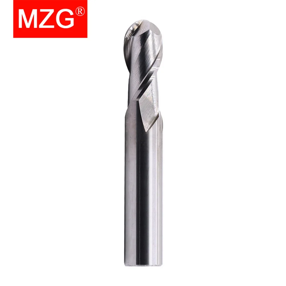 MZG 2 Flute Cutting HRC55 2mm 3mm 4mm Aluminium Copper Machining CNC Tungsten Steel Sprial Bit Milling Cutter Ball Nose End Mill