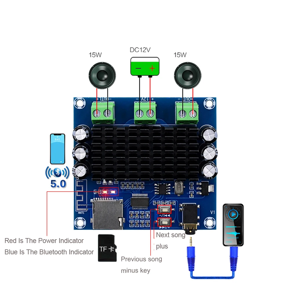 TDA7297 Bluetooth Digital Amplifier Board Bluetooth 5.0 Amplifier Board DIY