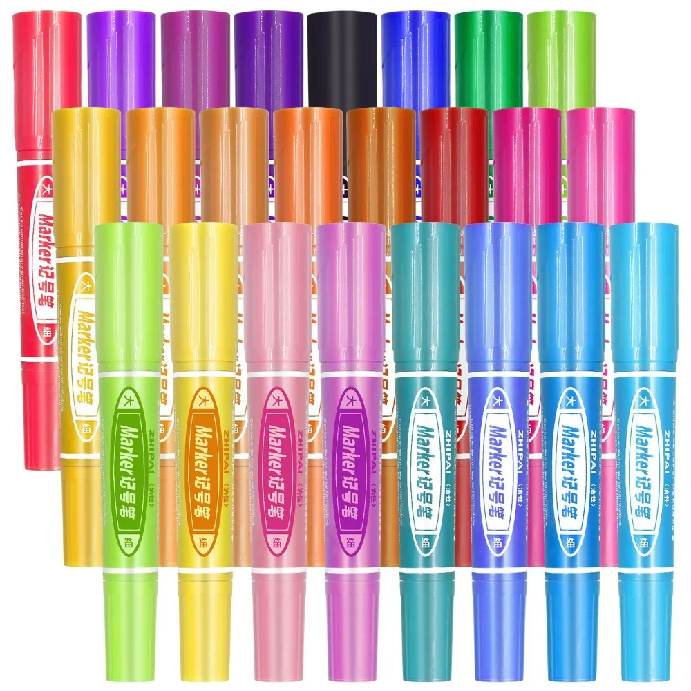 Umitive 24 Colors Oil Based Permanent Marker Pens Thick Chisel And Fine Tips For Surfaces From Paper Glass Plastic To Wood