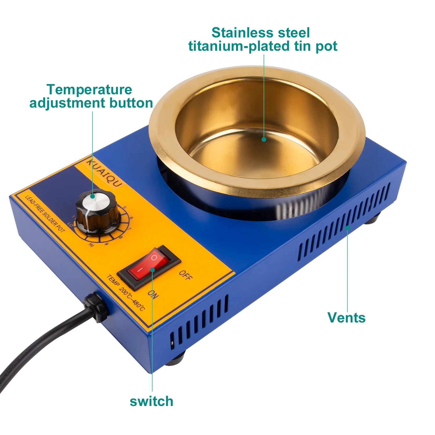 300w Solder Melting Pot Tin Furnace Thermoregulation Soldering Desoldering Bath 100/80/50/37mm 200~480 Centigrade EU Plug