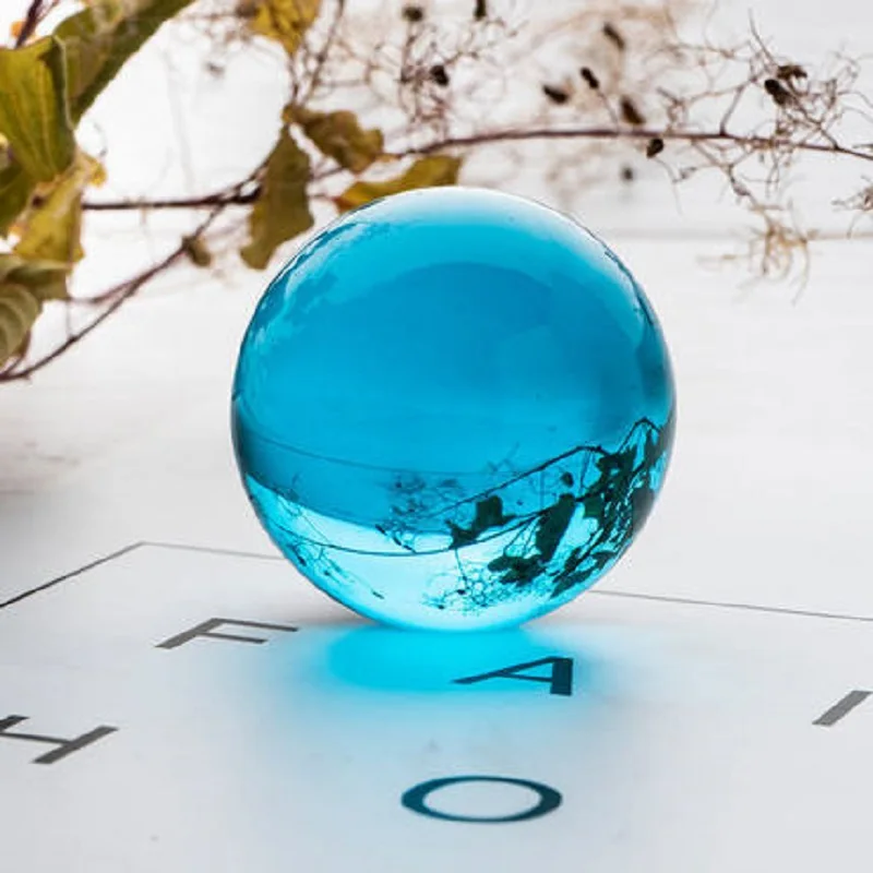 30mm-100mm Artificial Crystal Aquamarine Glass Crystal Ball With Base Healing Sphere Photography Props Lensball Decor Gift