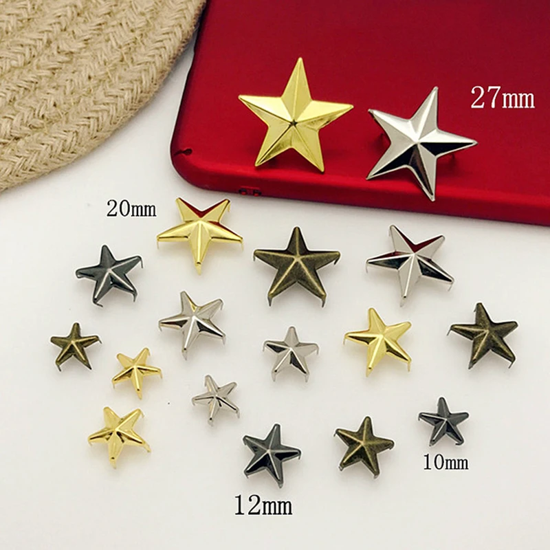 10-27mm Gold/Silver/Bronze/Metal Star Garment Rivets Nailhead Claws Stud Hat Bag Shoe Jeans Leather Craft Clothes Accessories