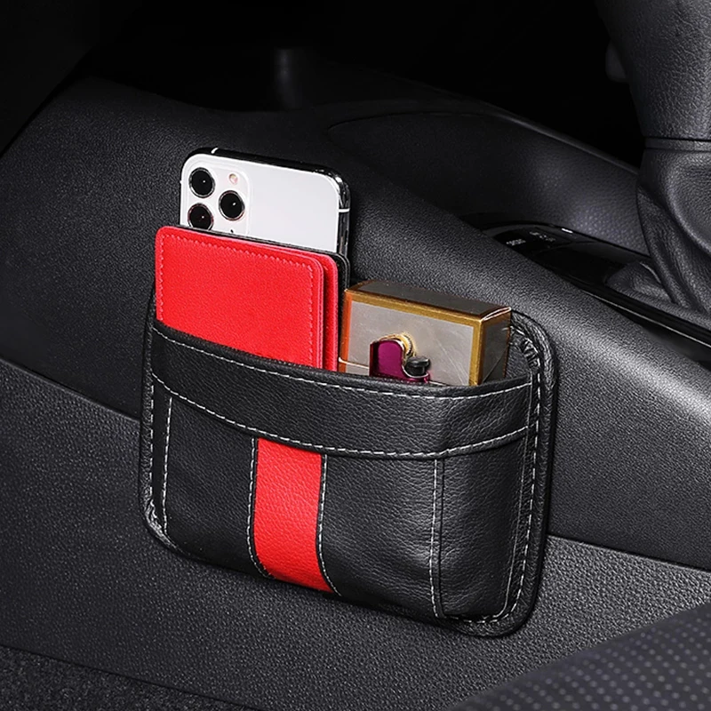 Universal Car Storage Box Multifunction PU Leather Protable Organizer Box Paste Type Debris Hanging Mobile Phone Storage Shelf