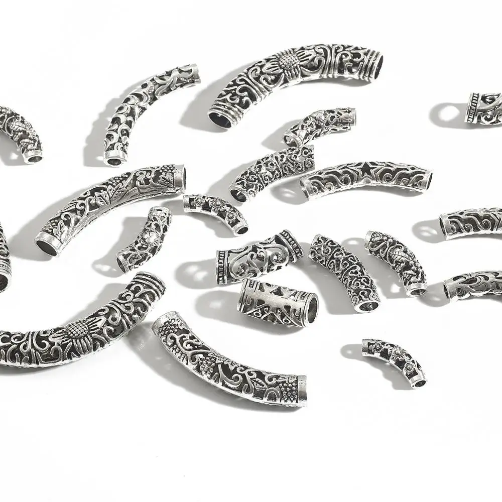 3/6/10pcs 21-55mm Tibetan Silver Tube Beads Metal Spacer Beads Tube Charms for Jewelry Making DIY Bracelet Necklace