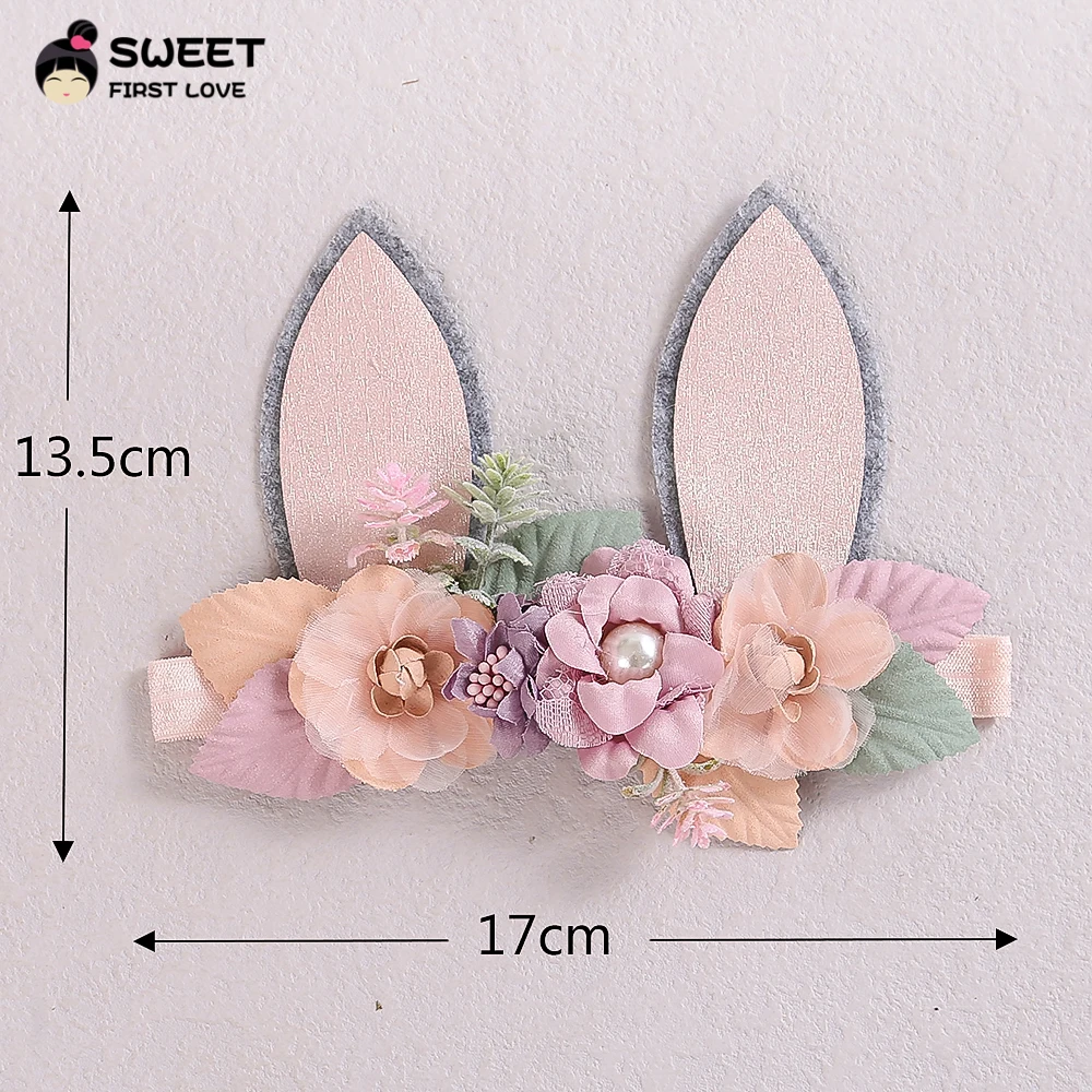 Baby Wide Bunny Ear Floral Headbands Photography Prop Lacehair Bows Bands For Infant Toddler  Hairbands Hair Accessories