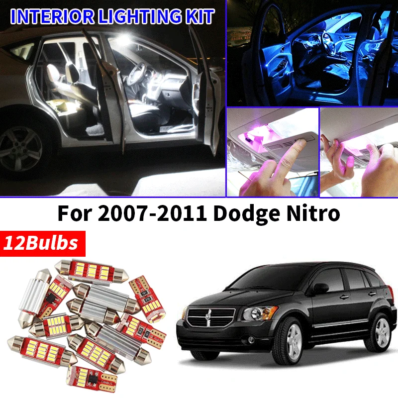 

12x Canbus Error Free LED Interior Light Kit Package for 2007-2011 Dodge Nitro Car Accessories Map Dome Trunk License Light