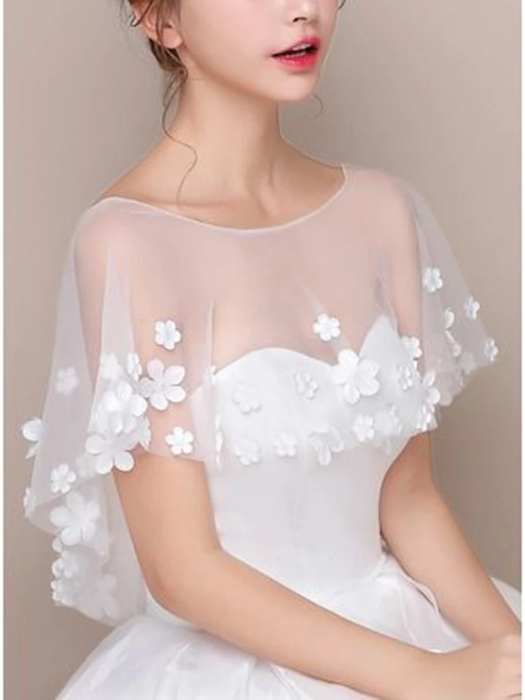 

Scoop Neck Wedding Shawl Petal Wedding Dress Tulle Cape Cloak Wedding Accessories