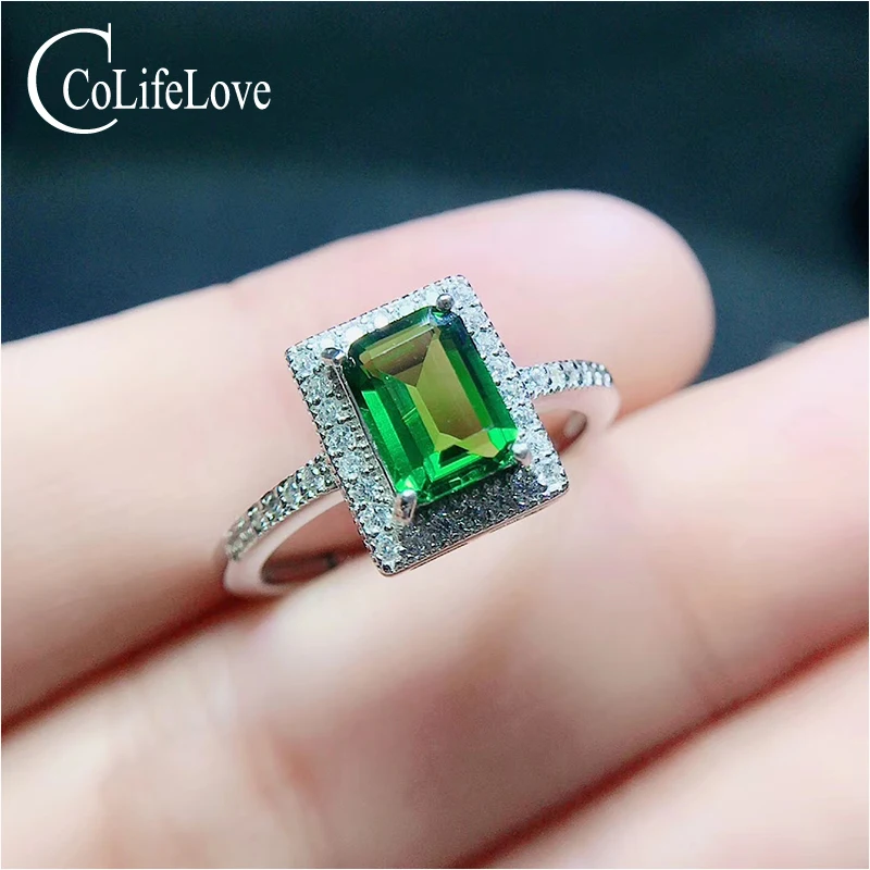 

CoLife Jewelry 925 Silver Diopside Ring for Daily Wear Natural Diopside Silver Ring Emerald Cut Diopside Ring