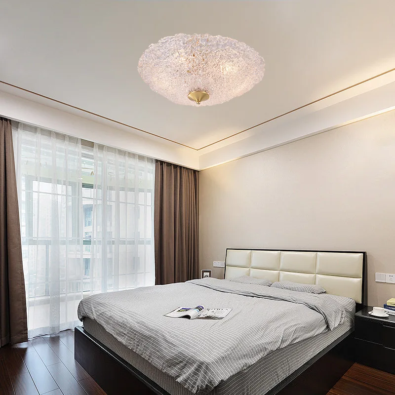 Art Fan Crystal Simple Light Luxury Round Ceiling Lamp All Copper Bed Room Glass Dressing Room Unique Dining Room Light